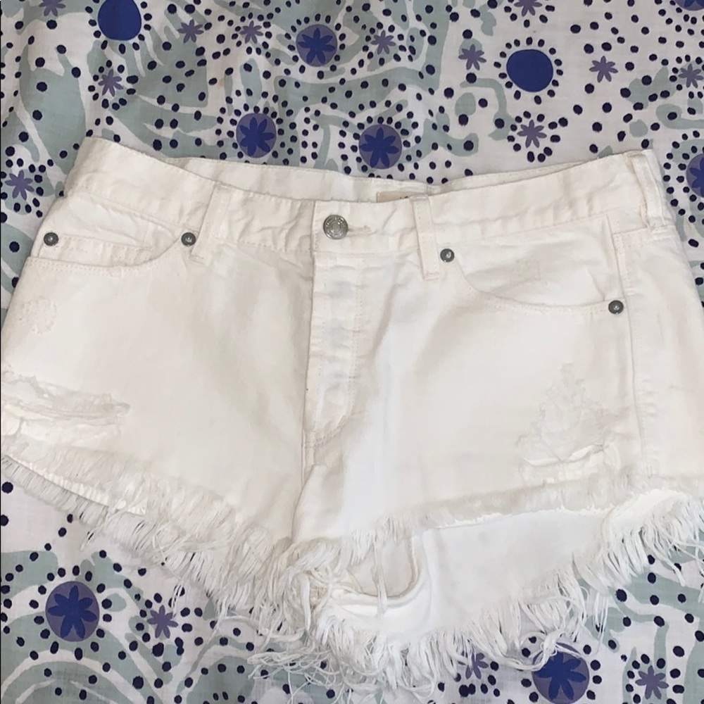 We the Free // FP Distressed White Denim Shorts